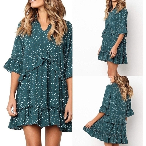 Cherfly Dresses & Skirts - Cherfly Polkadot Ruffle Dress Size XL NWT